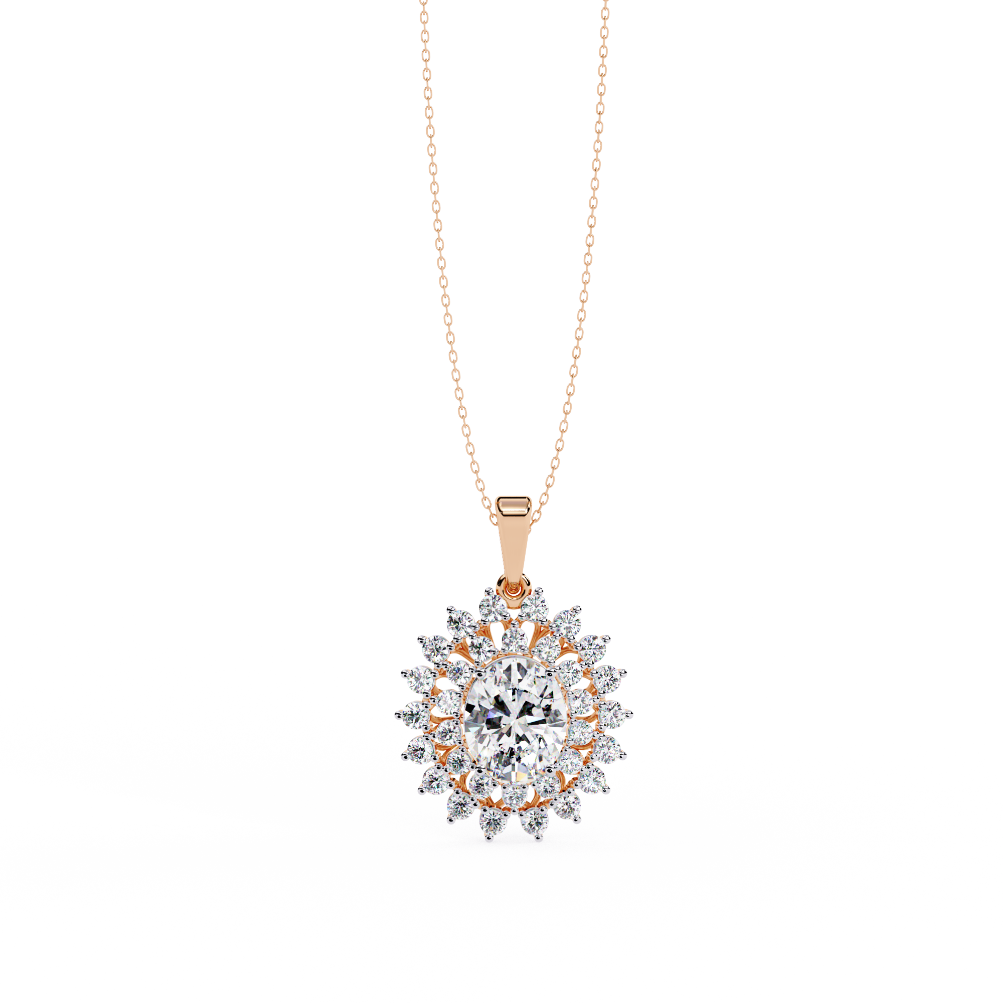 Celeste Radiance Oval Halo Diamond Pendant Necklace
