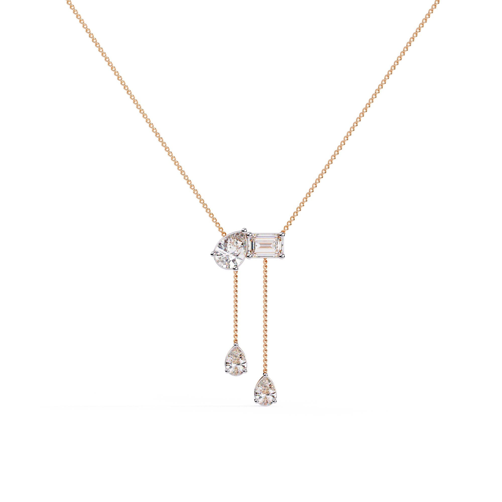Elara Dual Drop Emerald & Pear Diamond Necklace