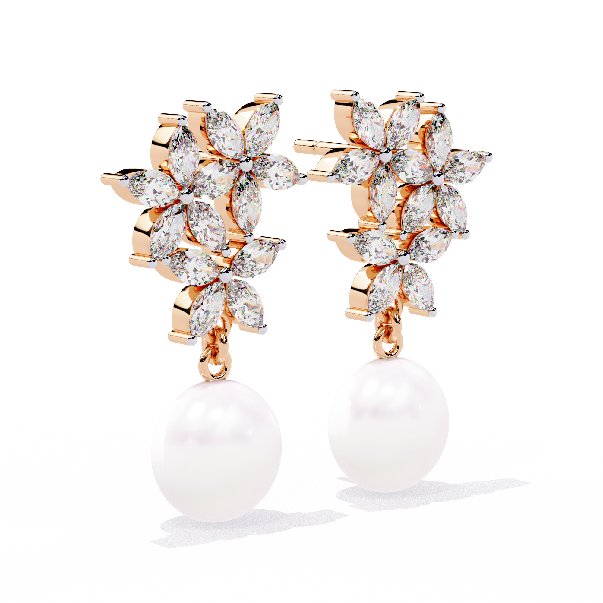 Floral Grace Pearl Drop Lab Grown Diamond Earrings