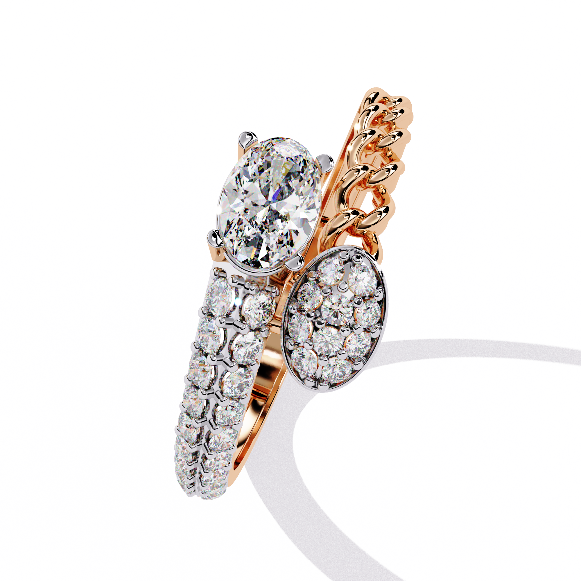 Oval Cut Chain Crossover Lab Grown Diamond Ring