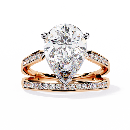Pear Cut Double Band Lab Grown Diamond Ring