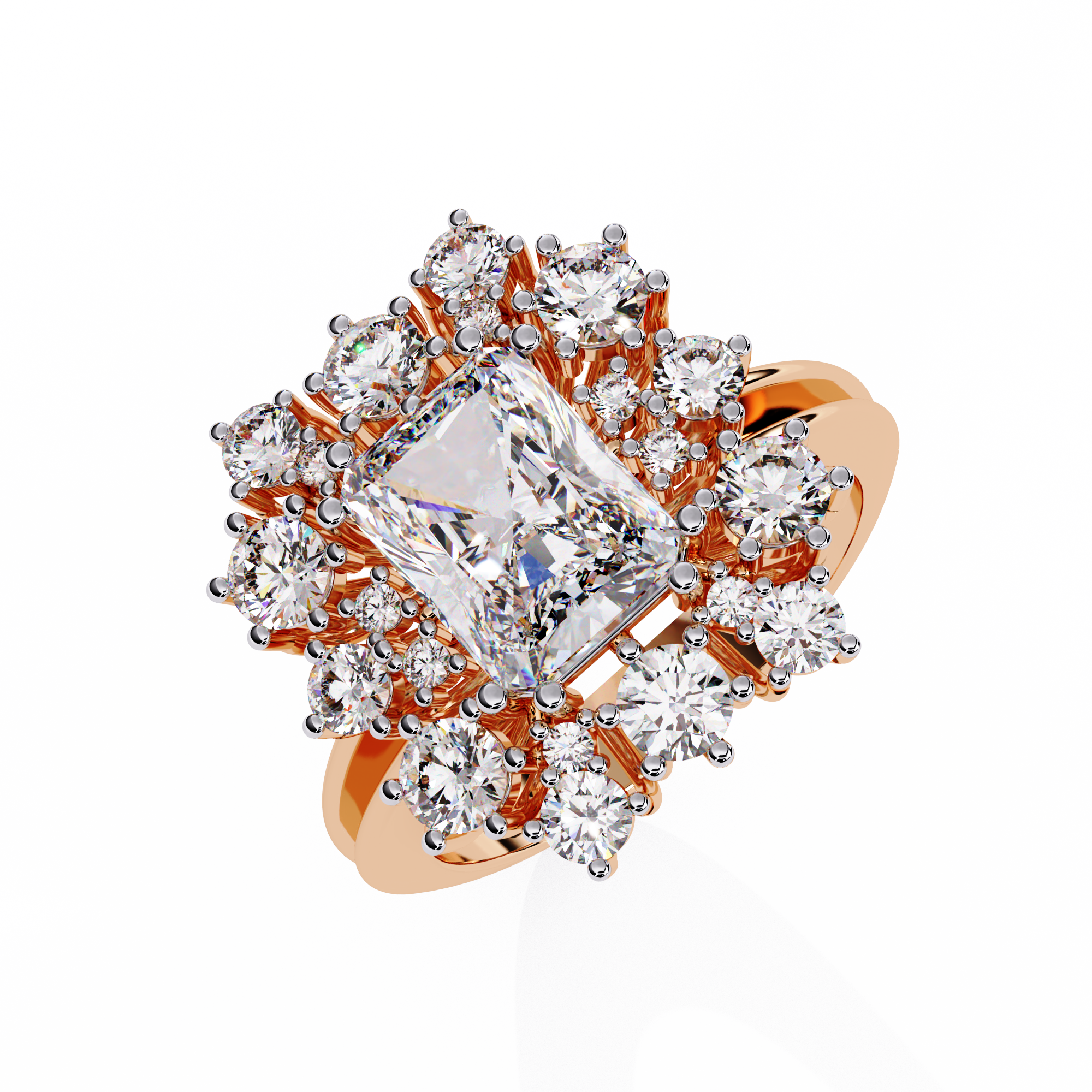 Radiant Cut Starburst Halo Lab Grown Diamond Ring