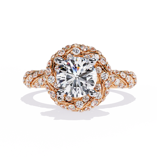 Round Cut Twisted Halo Lab Grown Diamond Ring