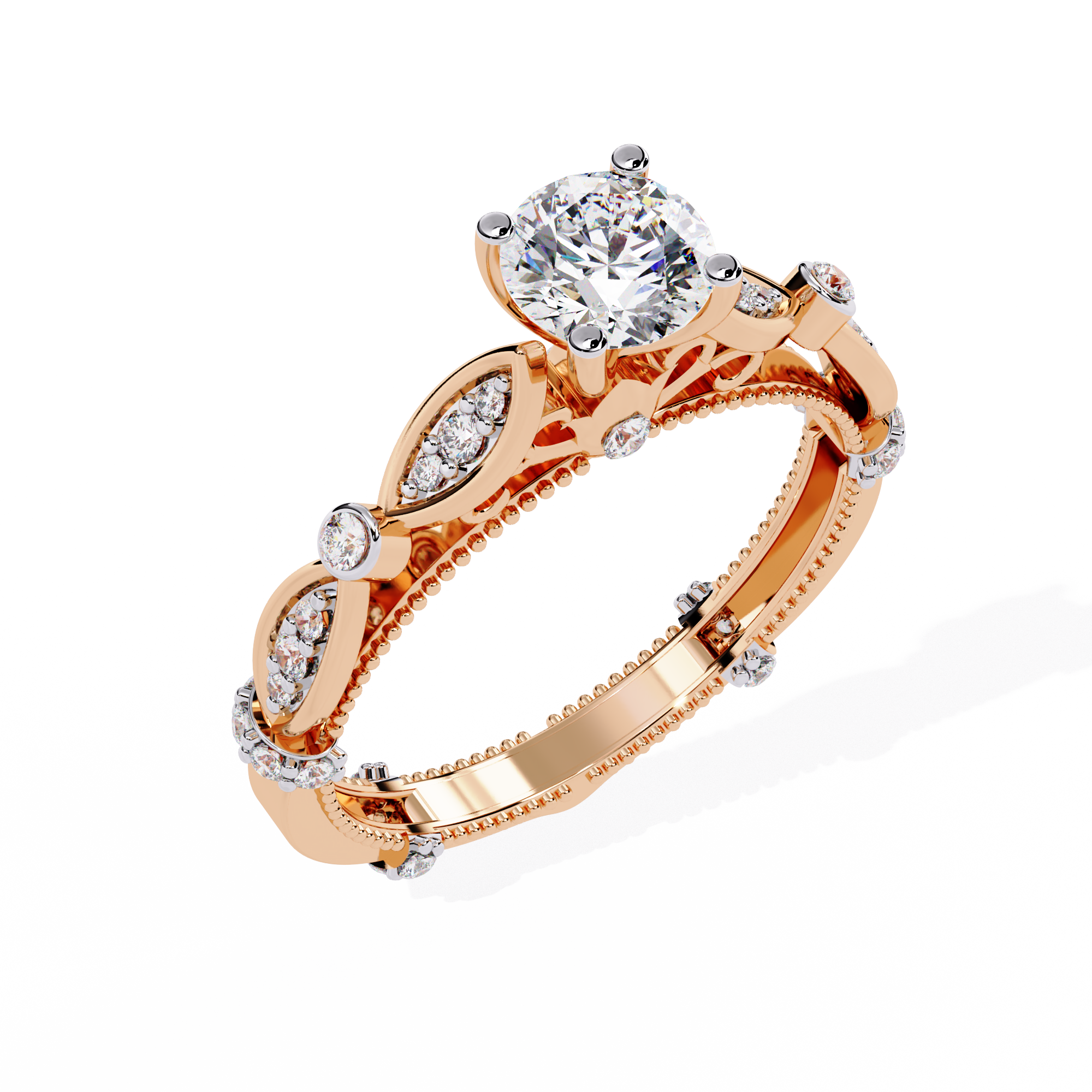 Round Cut Vintage Milgrain Lab Grown Diamond Ring