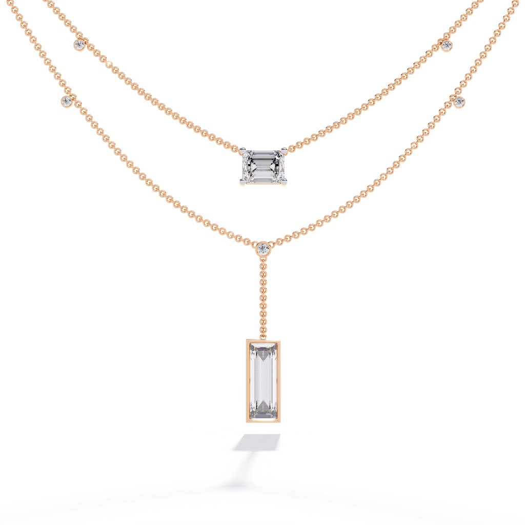 Aurora Twin Drop Baguette Diamond Necklace