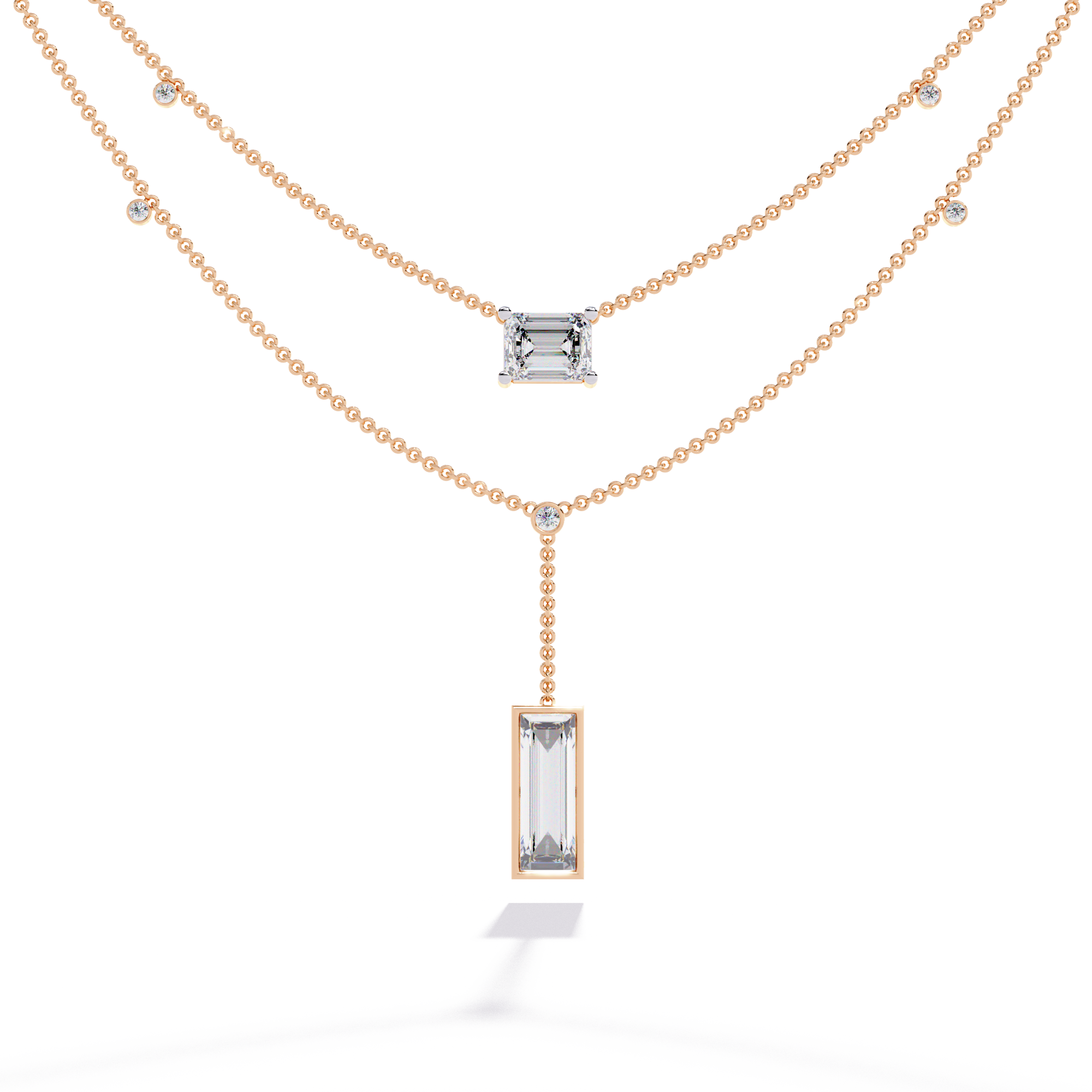 Aurora Twin Drop Baguette Diamond Necklace