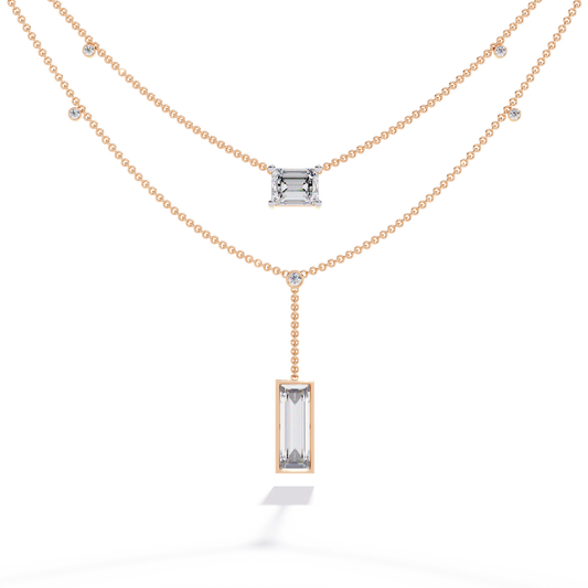 Aurora Twin Drop Baguette Diamond Necklace
