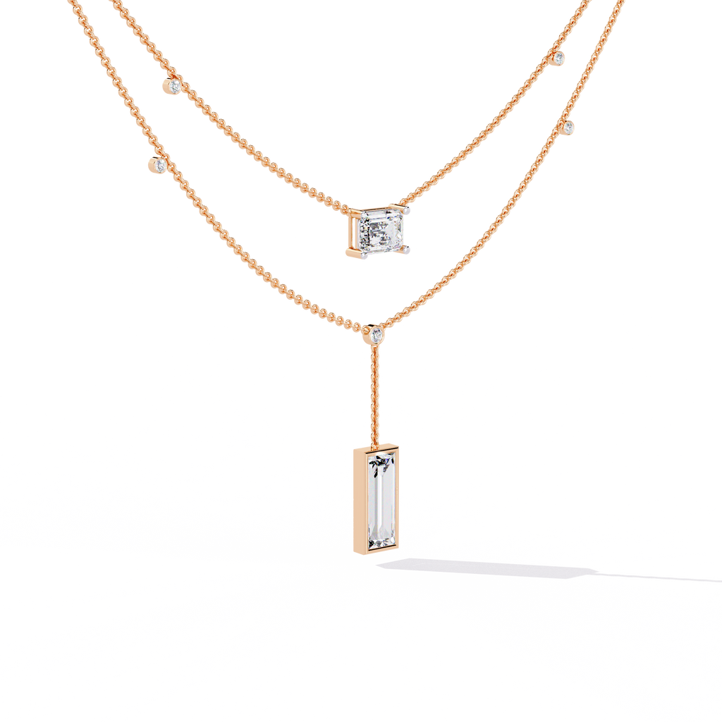 Aurora Twin Drop Baguette Diamond Necklace