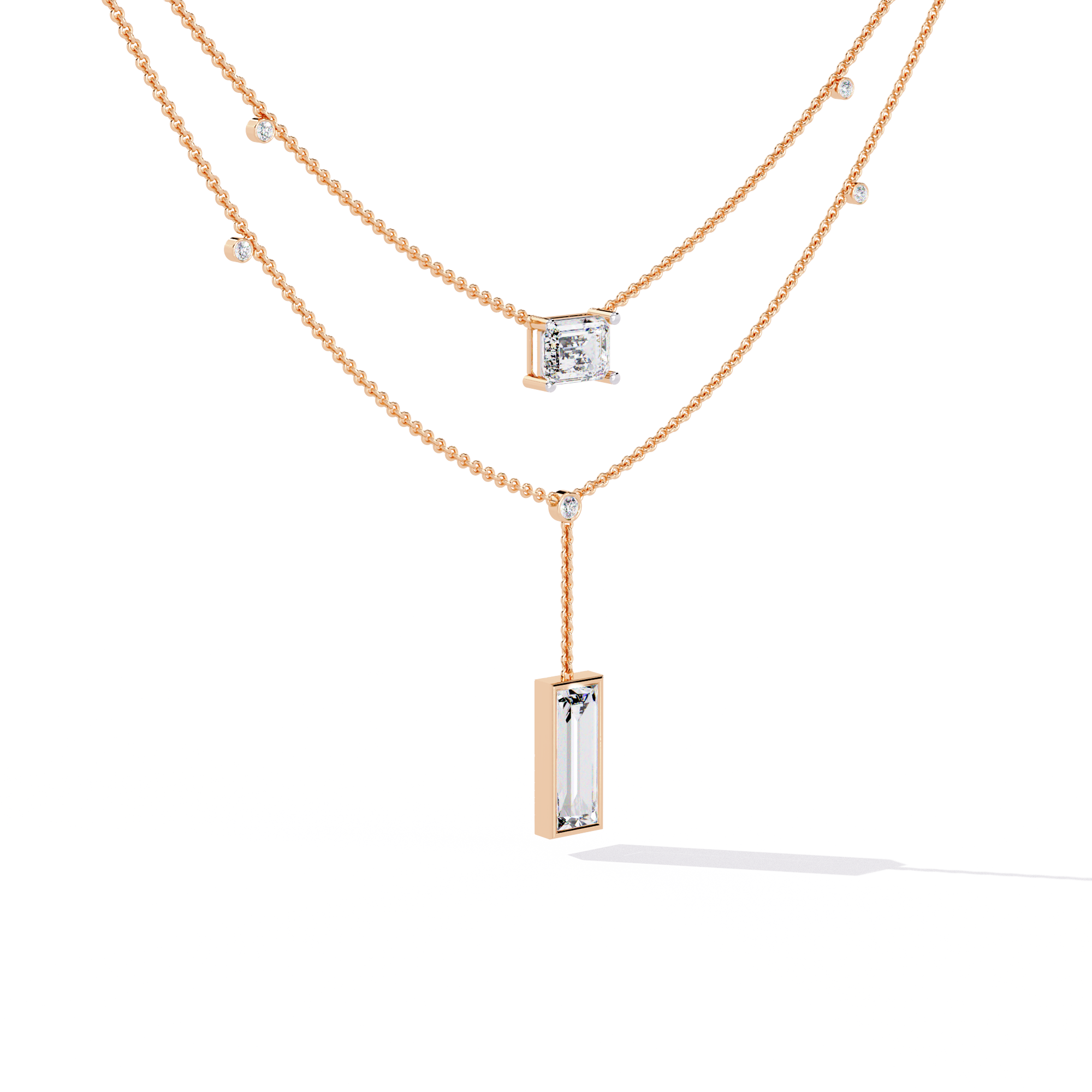 Aurora Twin Drop Baguette Diamond Necklace