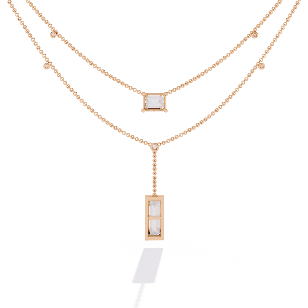 Aurora Twin Drop Baguette Diamond Necklace