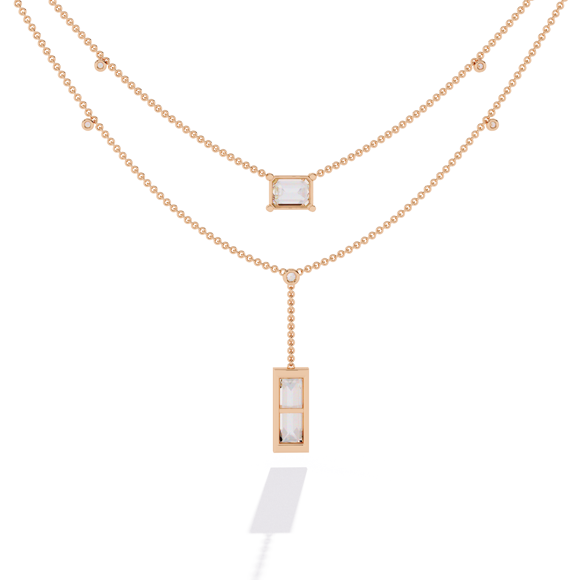 Aurora Twin Drop Baguette Diamond Necklace