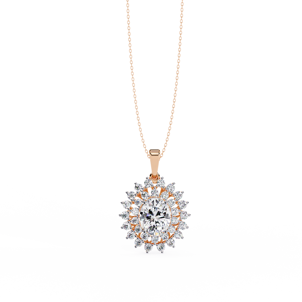 Celeste Radiance Oval Halo Diamond Pendant Necklace