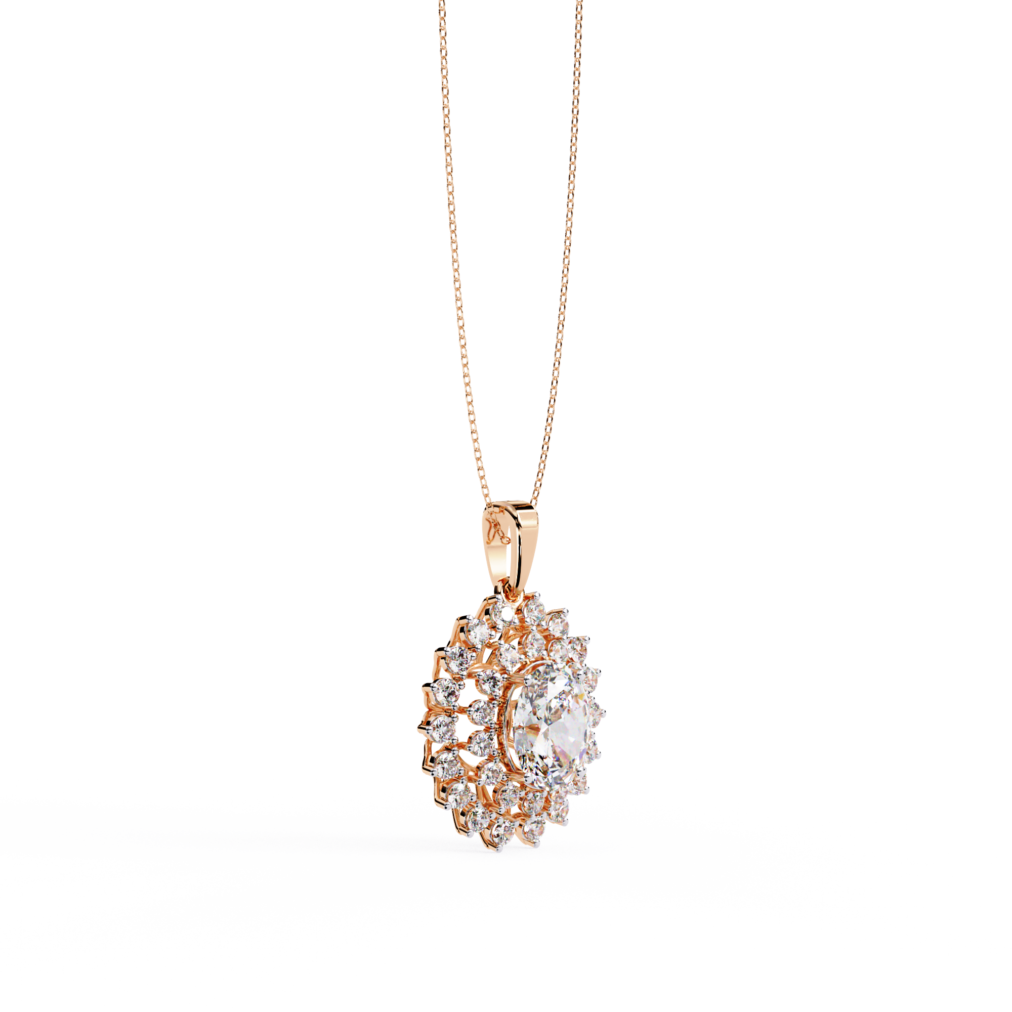 Celeste Radiance Oval Halo Diamond Pendant Necklace
