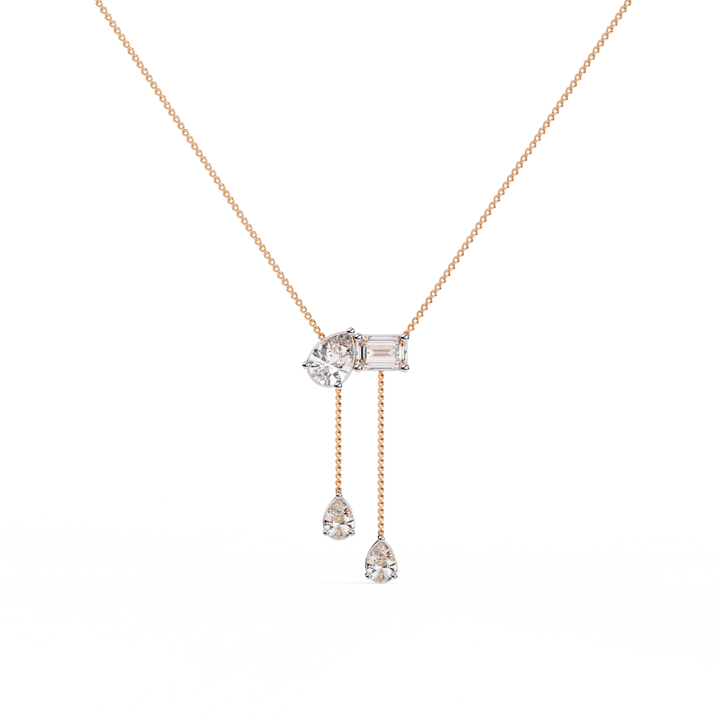 Elara Dual Drop Emerald & Pear Diamond Necklace