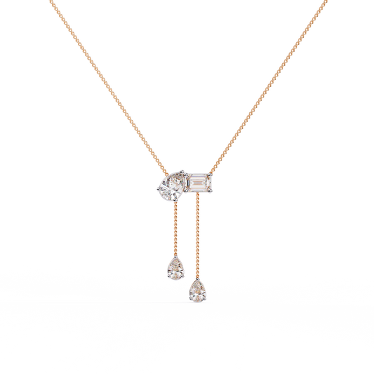 Elara Dual Drop Emerald & Pear Diamond Necklace