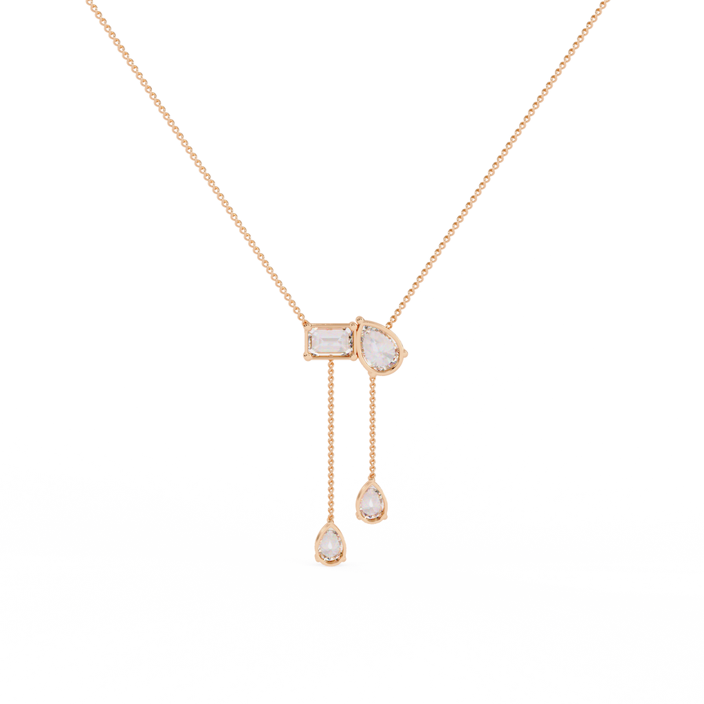 Elara Dual Drop Emerald & Pear Diamond Necklace