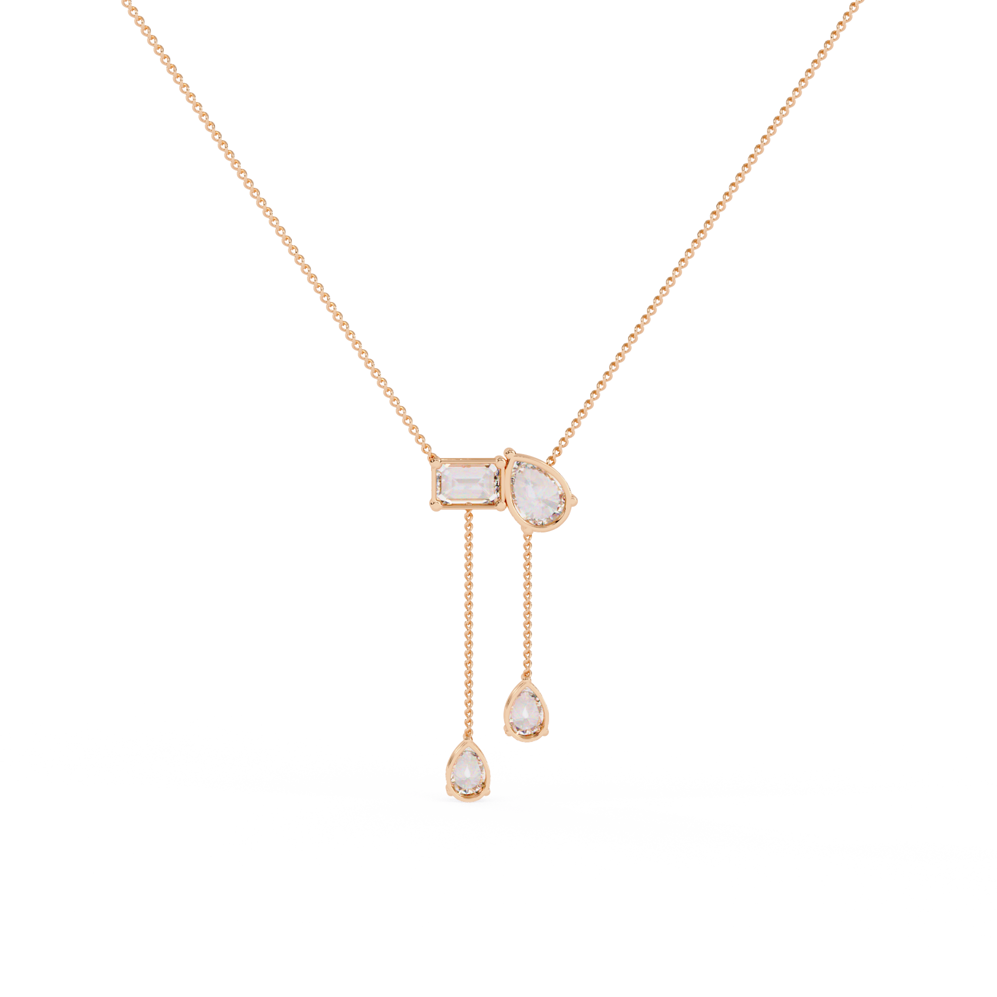 Elara Dual Drop Emerald & Pear Diamond Necklace