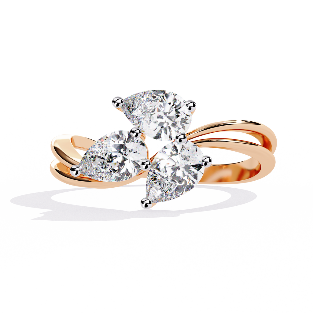Stylish three-stone ring showcasing pear-cut lab-grown diamonds