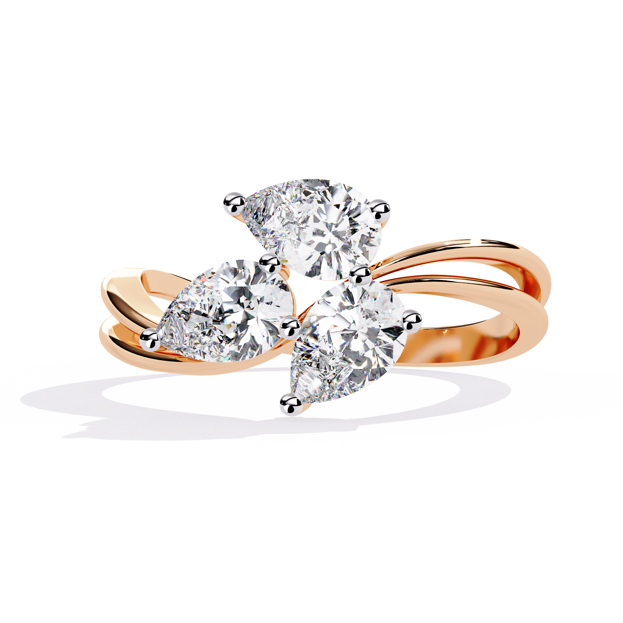 Stylish three-stone ring showcasing pear-cut lab-grown diamonds