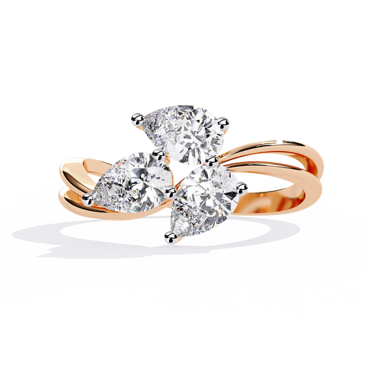 Stylish three-stone ring showcasing pear-cut lab-grown diamonds