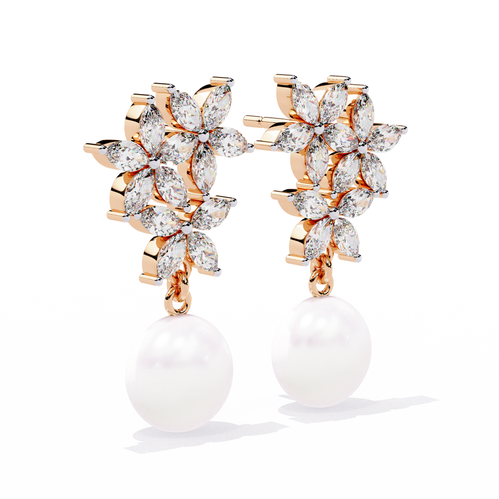 Floral Grace Pearl Drop Lab Grown Diamond Earrings