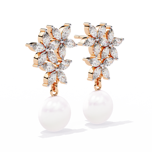 Floral Grace Pearl Drop Lab Grown Diamond Earrings