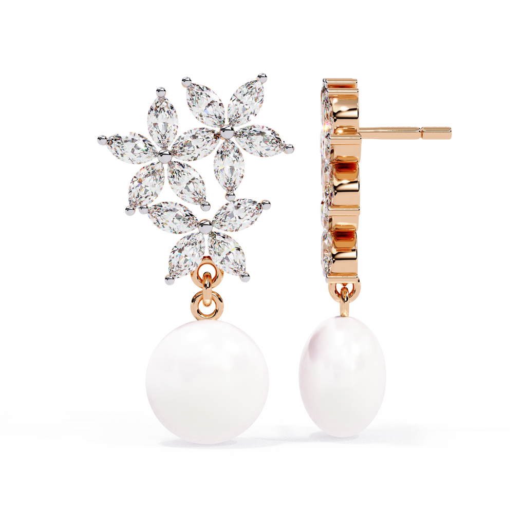 Floral Grace Pearl Drop Lab Grown Diamond Earrings