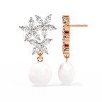 Floral Grace Pearl Drop Lab Grown Diamond Earrings
