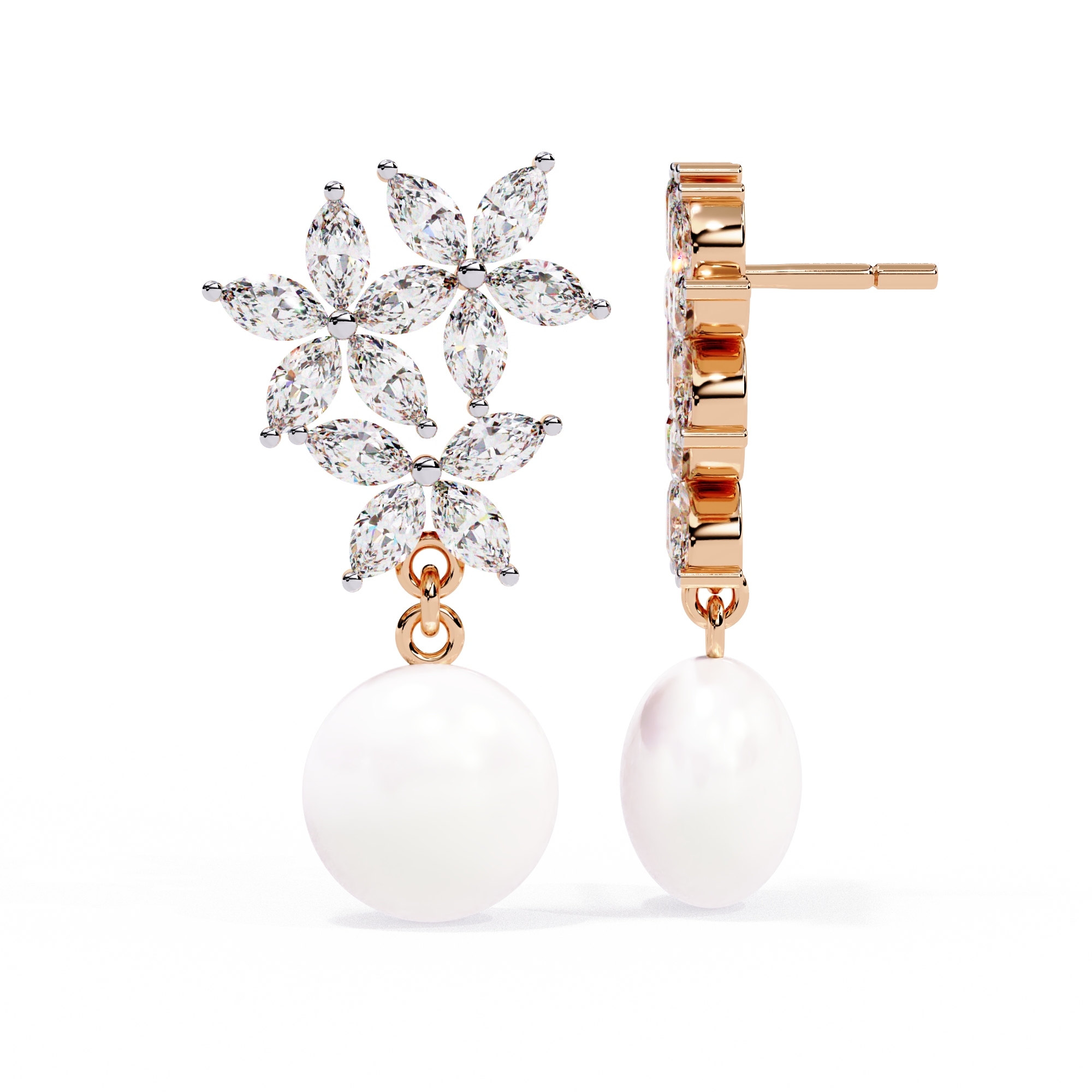 Floral Grace Pearl Drop Lab Grown Diamond Earrings
