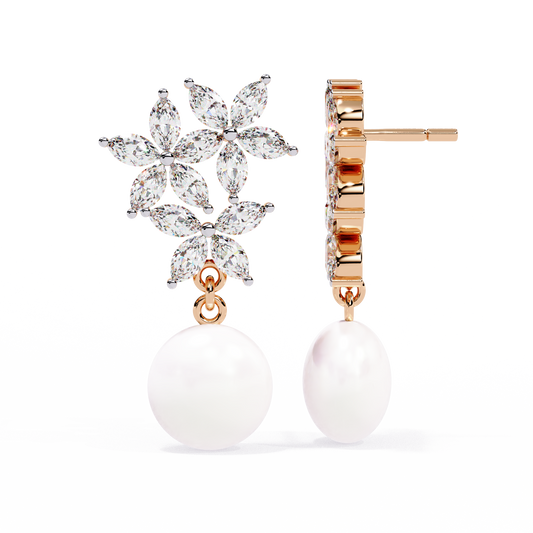 Floral Grace Pearl Drop Lab Grown Diamond Earrings