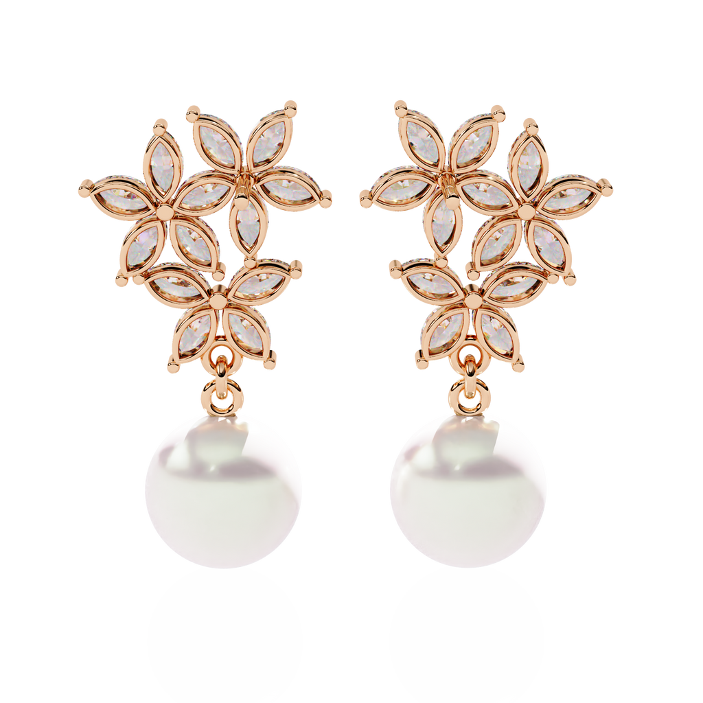 Floral Grace Pearl Drop Lab Grown Diamond Earrings