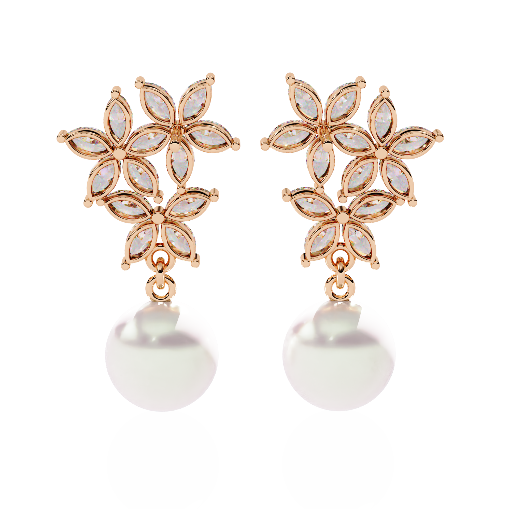 Floral Grace Pearl Drop Lab Grown Diamond Earrings