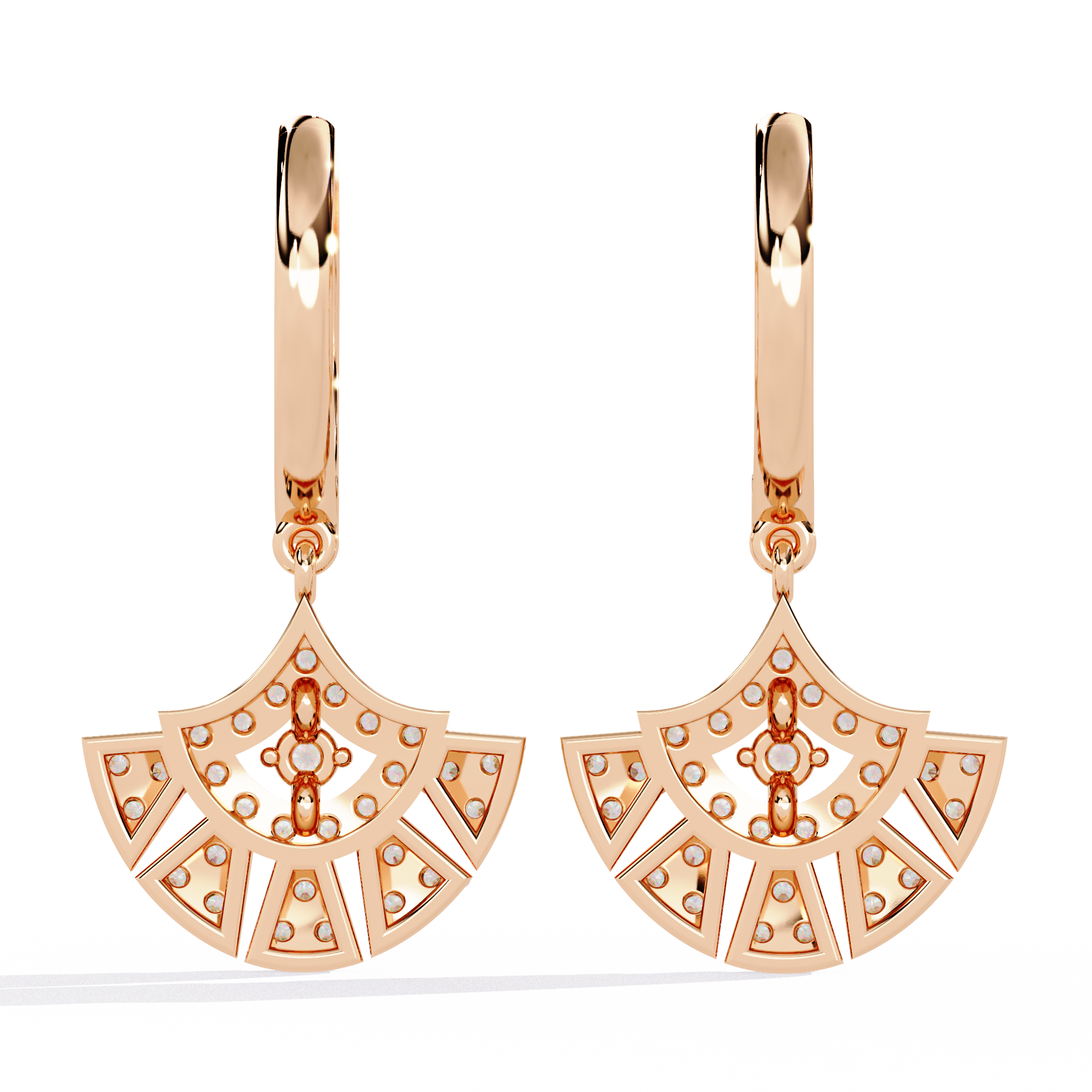 Golden Fanburst Diamond Drop Earrings