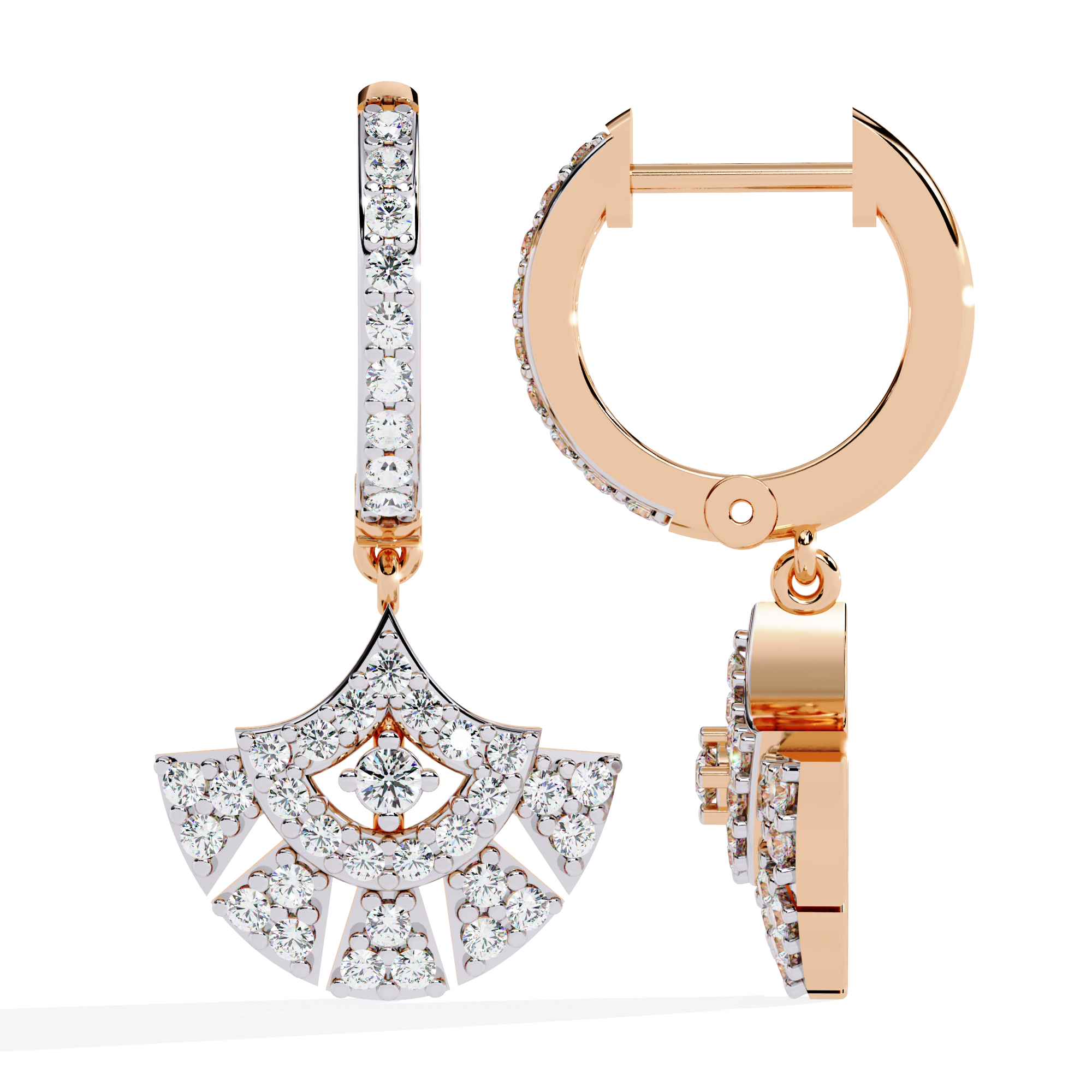 Golden Fanburst Diamond Drop Earrings