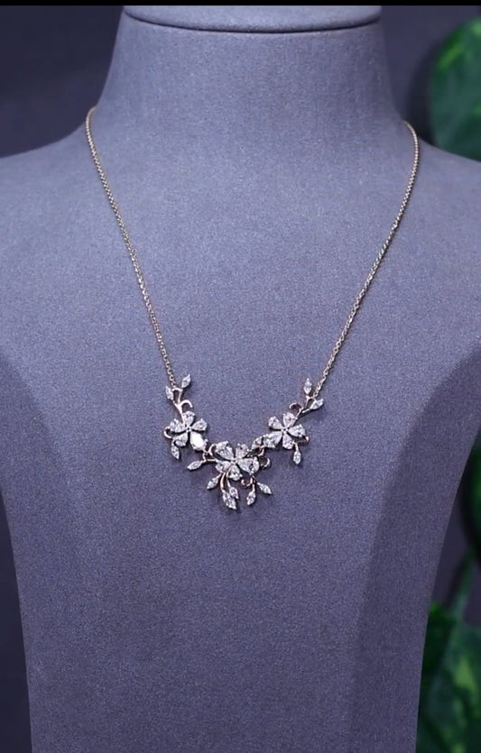 Gold Floral Cluster Necklace with Lab-Grown Diamonds