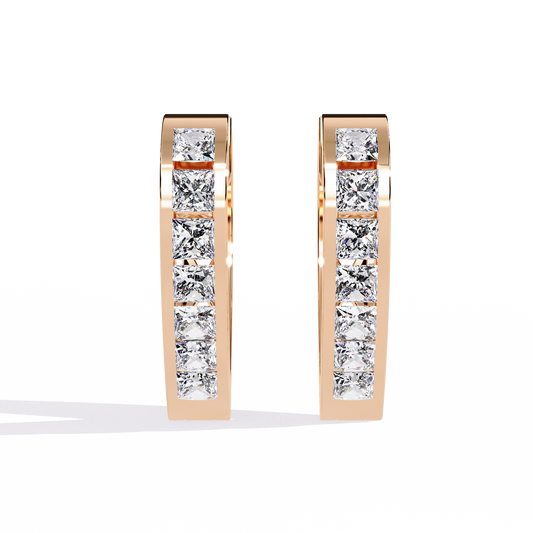 Linear Luxe Princess Diamond Hoops