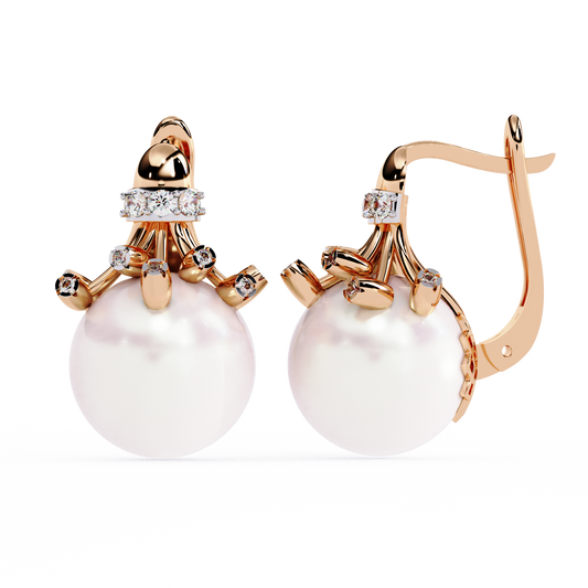 Luna Drop Pearl & Diamond Earrings