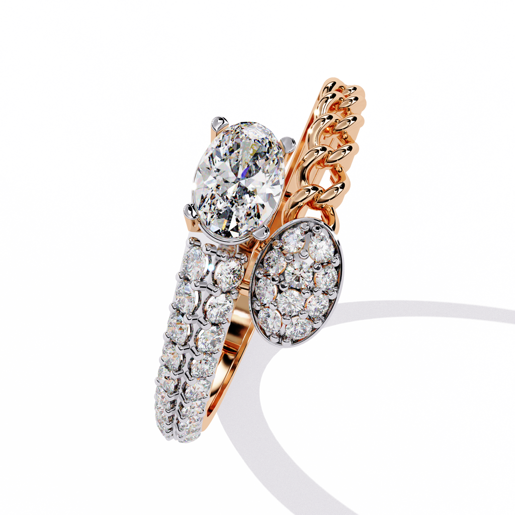 Oval Cut Chain Crossover Lab Grown Diamond Ring