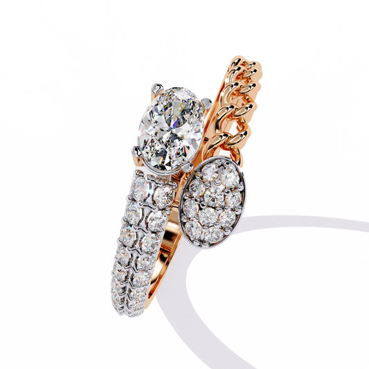Oval Cut Chain Crossover Lab Grown Diamond Ring