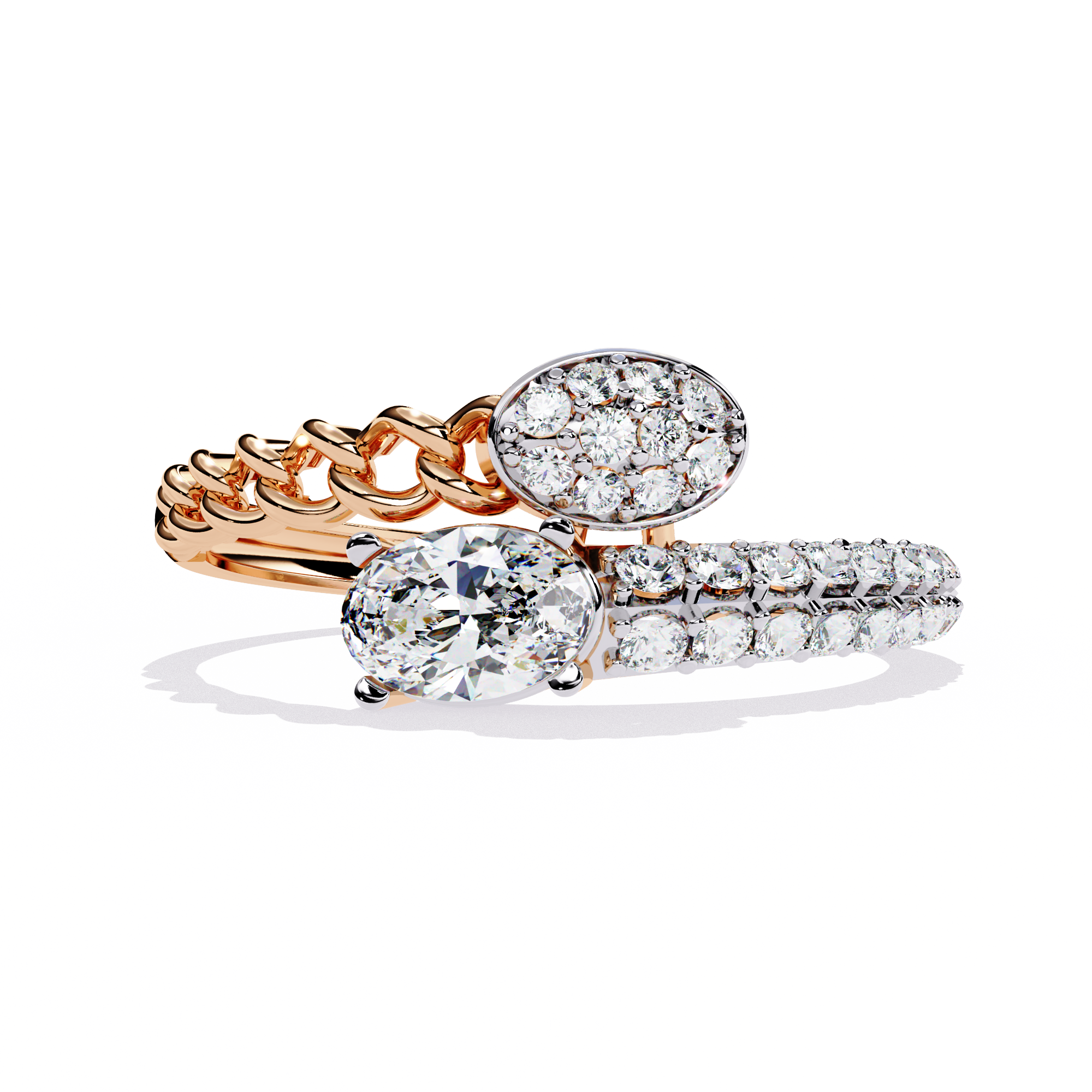 Oval Cut Chain Crossover Lab Grown Diamond Ring