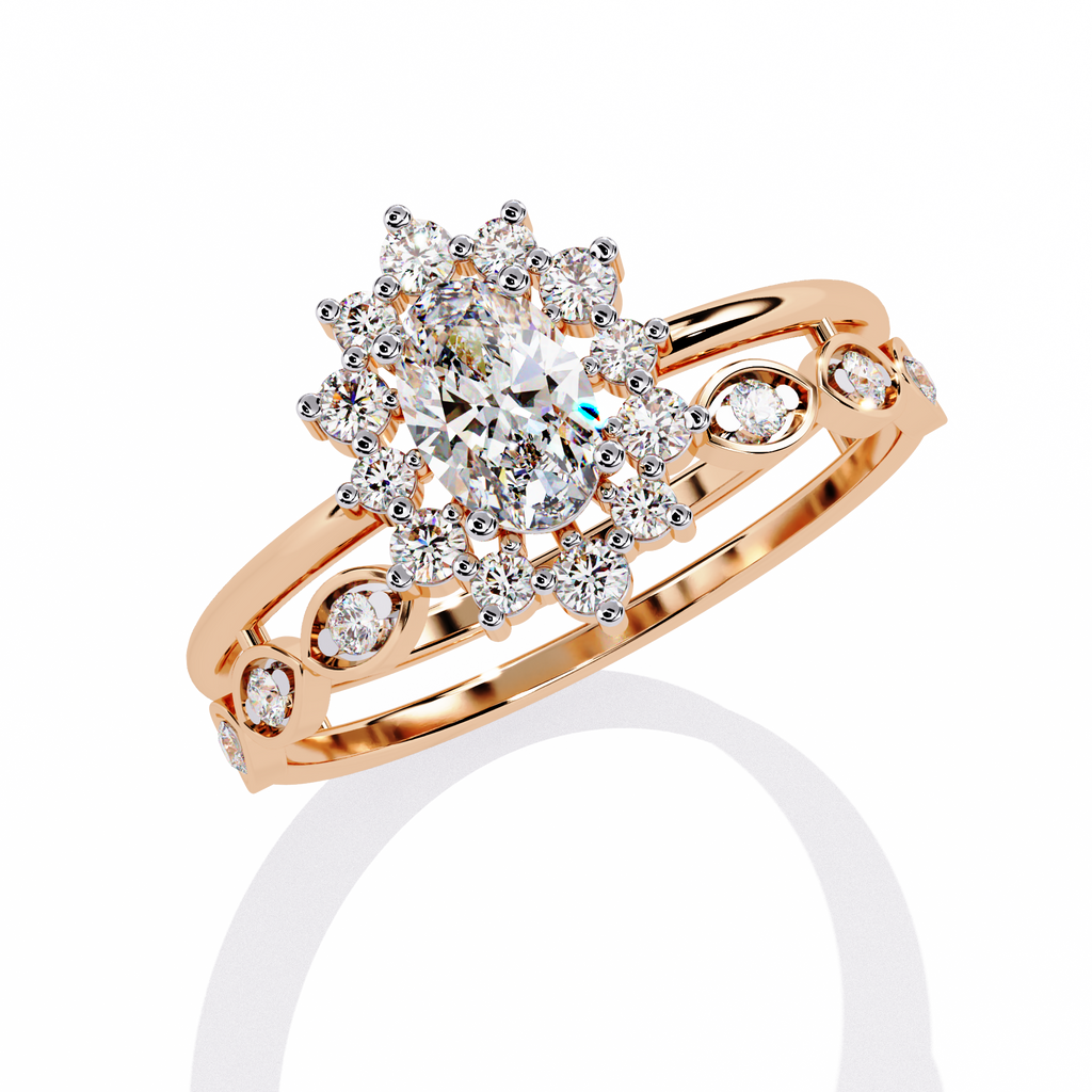Oval Cut Starburst Halo Lab Grown Diamond Ring