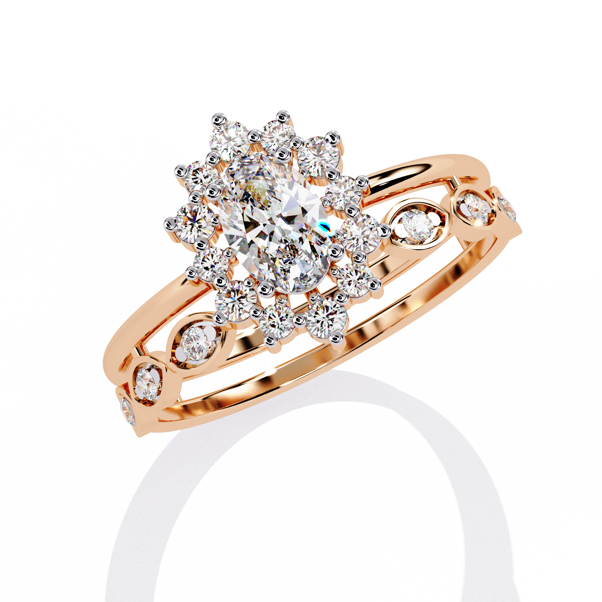 Oval Cut Starburst Halo Lab Grown Diamond Ring