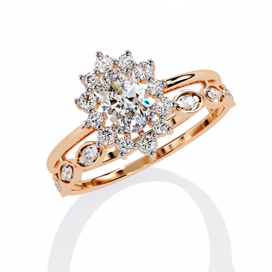 Oval Cut Starburst Halo Lab Grown Diamond Ring