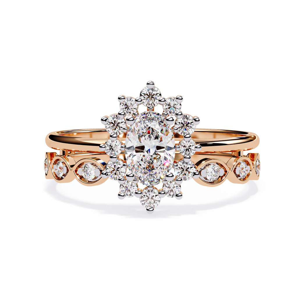 Oval Cut Starburst Halo Lab Grown Diamond Ring