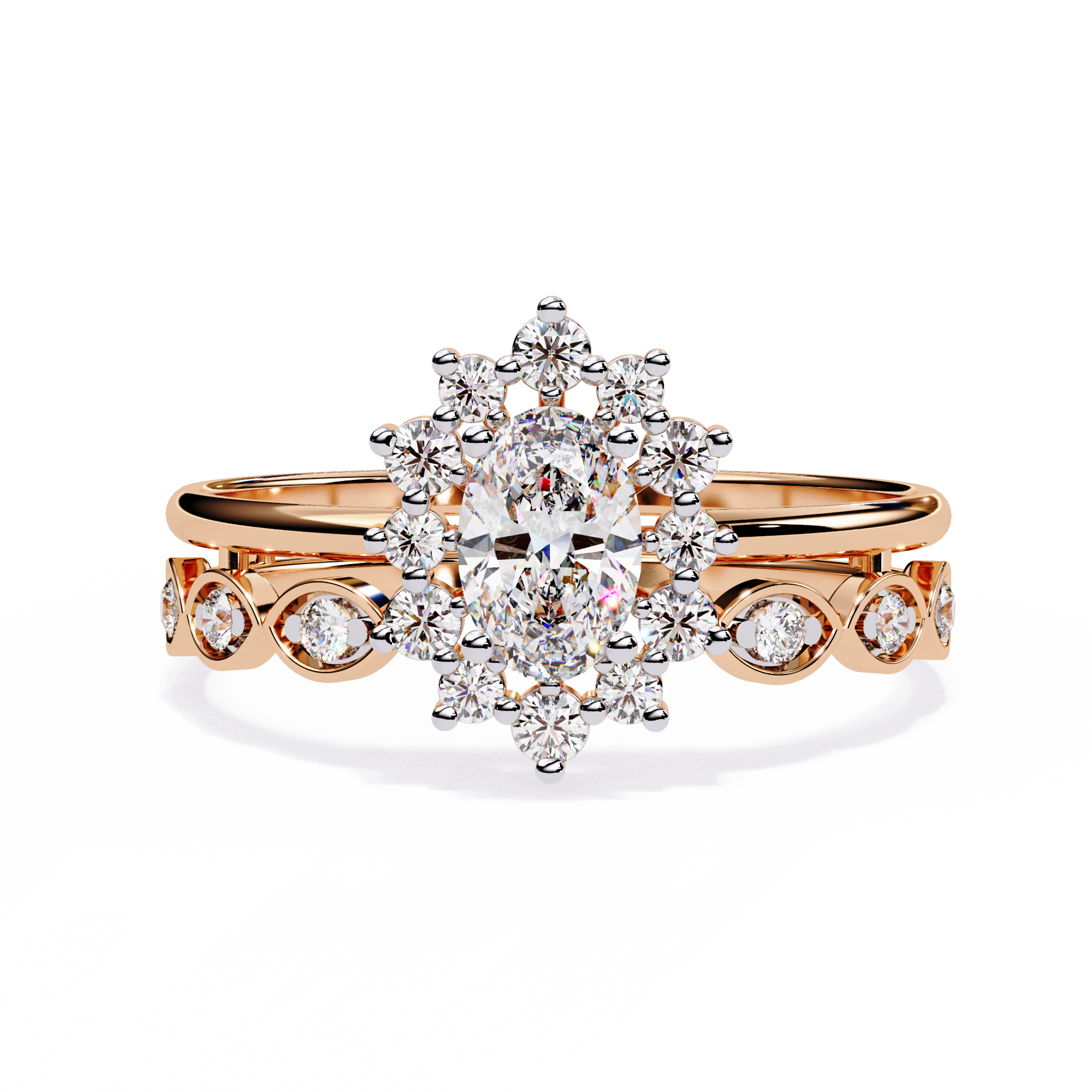 Oval Cut Starburst Halo Lab Grown Diamond Ring