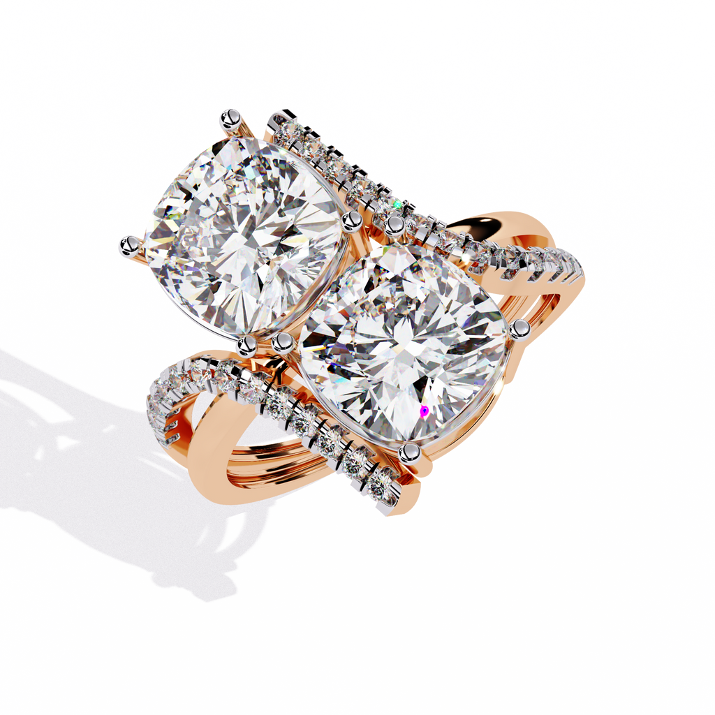 Oval Cut Toi et Moi Crossover Lab Grown Diamond Ring
