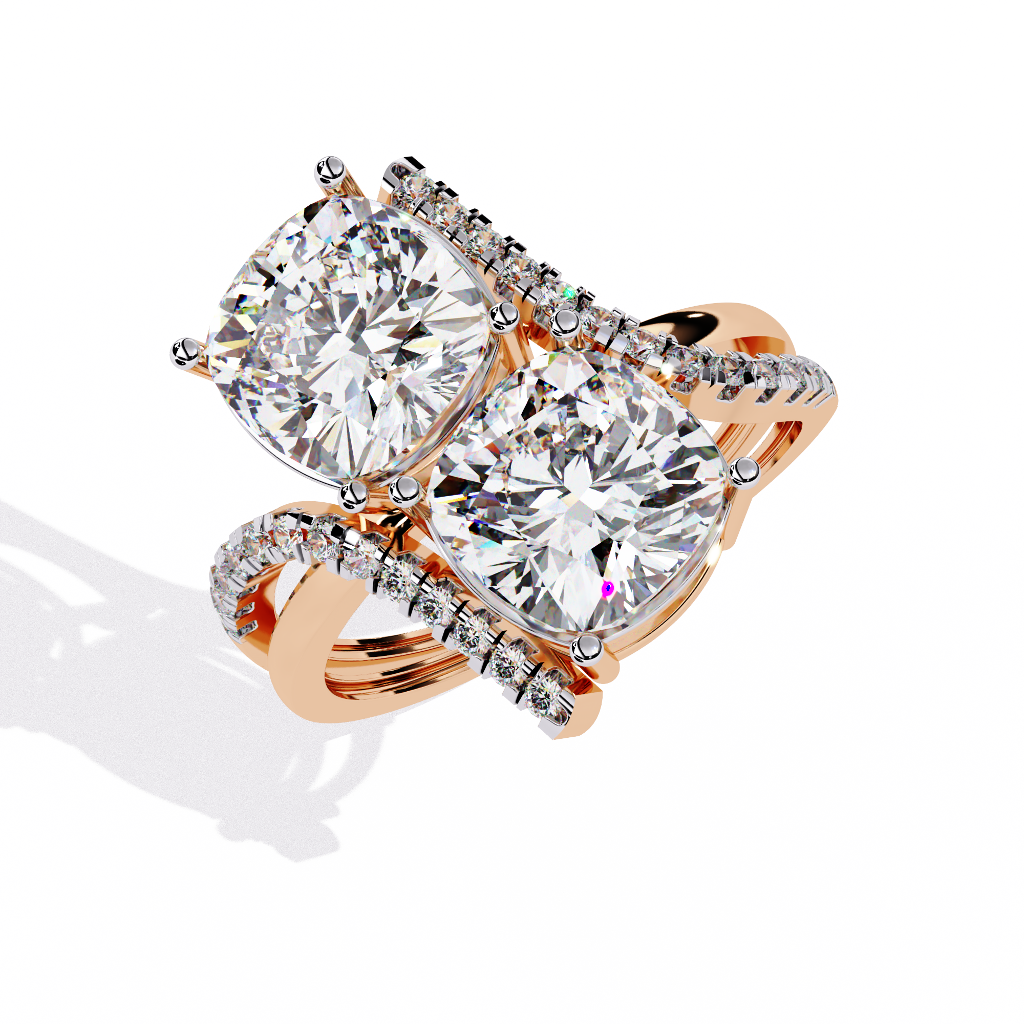 Oval Cut Toi et Moi Crossover Lab Grown Diamond Ring