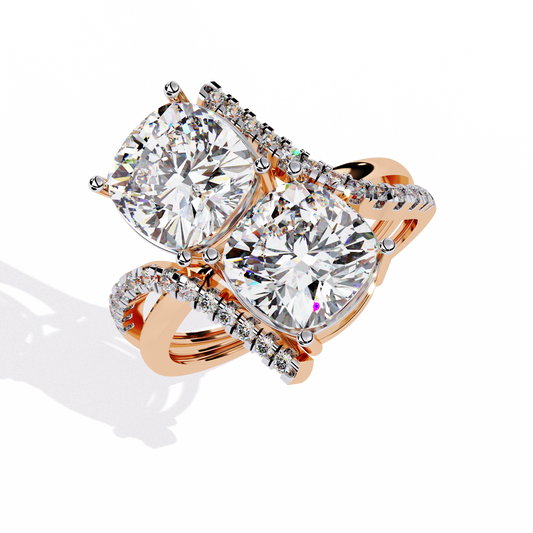 Oval Cut Toi et Moi Crossover Lab Grown Diamond Ring