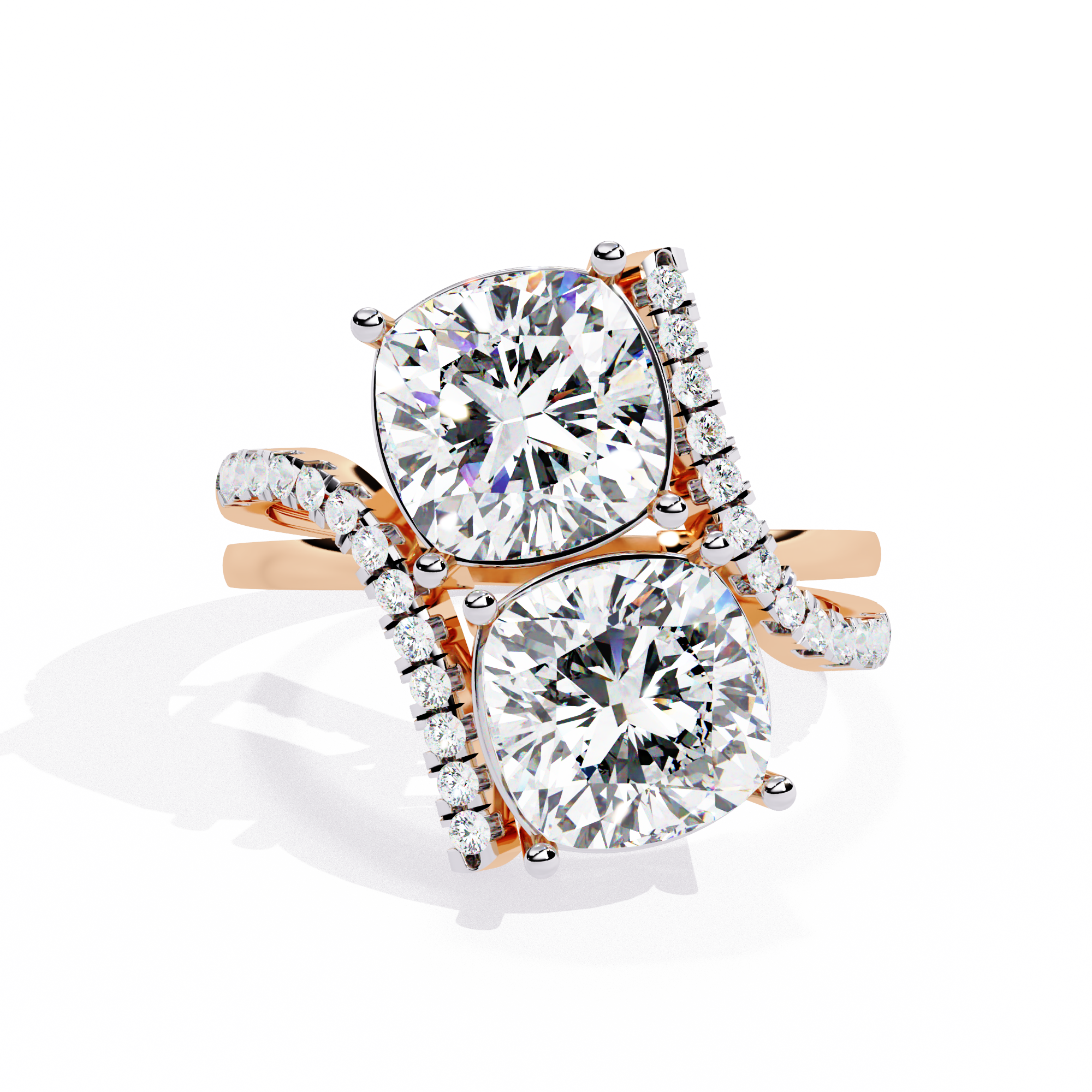 Oval Cut Toi et Moi Crossover Lab Grown Diamond Ring