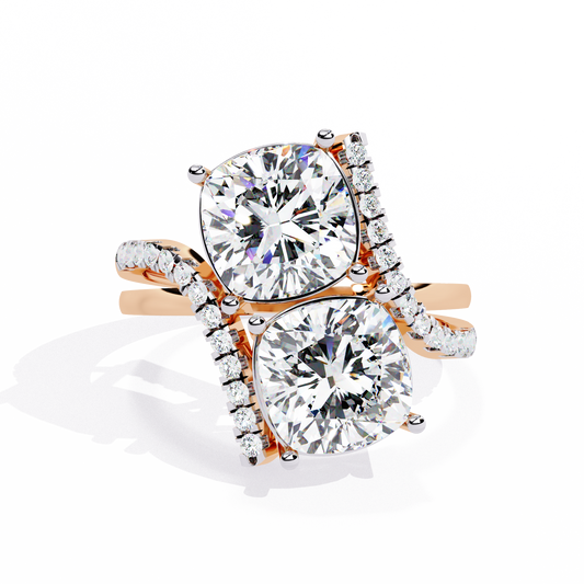 Oval Cut Toi et Moi Crossover Lab Grown Diamond Ring